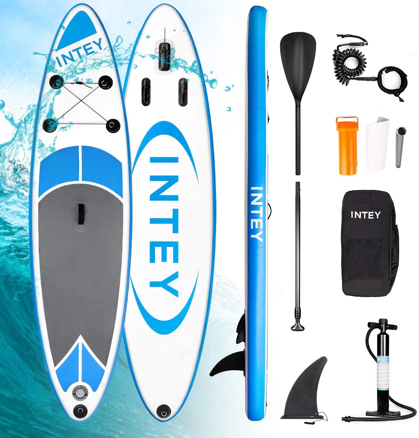 Profun Tavola da Surf Paddle Gonfiabile 3M SUP Stand Up Paddle Board 15 PSI con Paddle Regolabile+Air Pump+Rowing+Backpack Type 2 Blu 